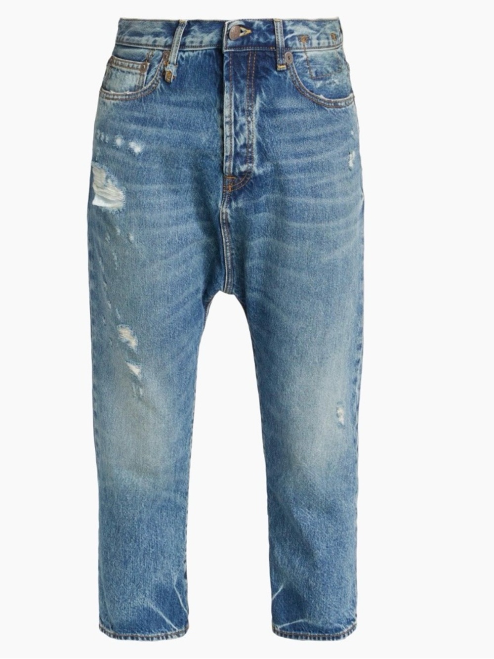 R13 Distressed Drop Rise Cropped Jeans